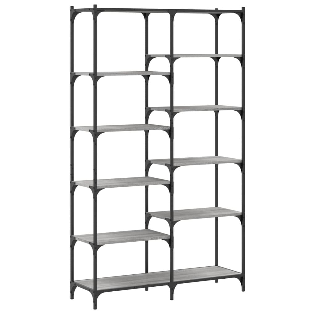 Librería Gris Sonoma 100x32x170 cm Madera y Hierro con patas ajustables para muebles de estilo industrial