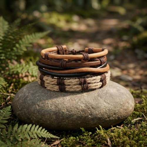Pulsera de cuero vintage ajustable para hombres y mujeres miniatura 6