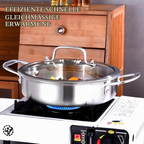 DELARLOCHEF Servierpfanne 24 cm: Dreilagige Edelstahl Pfanne,Tri-ply Stainless Steel Sauteuse,Schmorpfanne mit Deckel,Frying Pan Induction – Ansicht 4