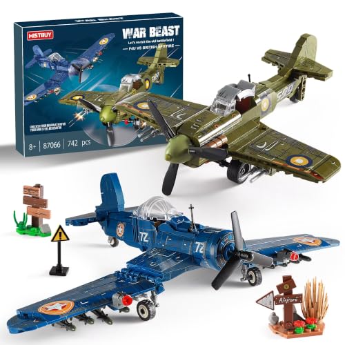 WW2 Military Plane Building Sets - US F4U & Spitfire Fighter Jet Model Toys