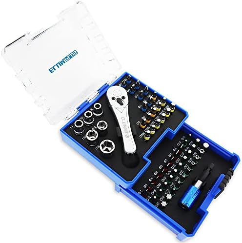 ELUMPLUS 58PC 1/4" Mini Ratchet Set, Mini Ratchet Wrench & Screwdriver Bits Set, Mini Socket Ratchet Set, Bits Set - Phillips/Slotted/Hex/Square/Torx/Tamperproof, Portable Storage Case