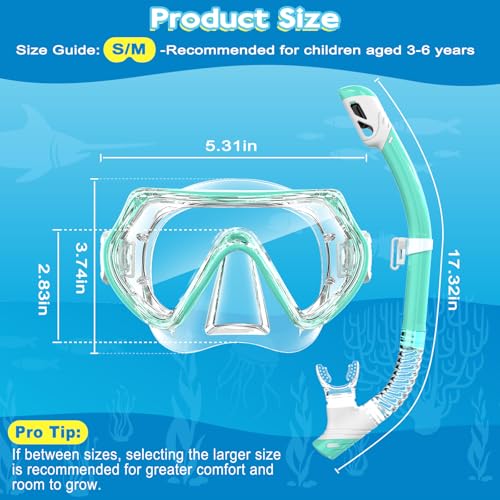 Kit tuba et masque de plongée enfant bleu clair 3-14 ans