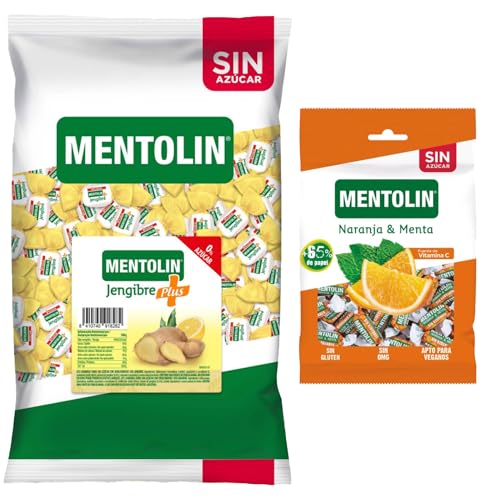 Mentolín caramelos garganta plus jengibre s/a bolsa 1kg y de regalo naranja s/a 100g