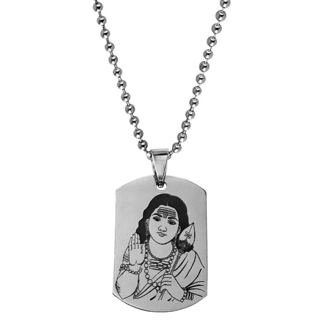 m men style South Indian Lord Murugan Kartikeya Skanda Kumara Big Tamil Om VEL Gada Silver And Black Stainless Steel Pendant Necklace Chain For Men And women-picture-46