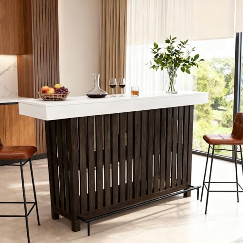 63" Large Home Bar Table, 2-Tier Home Bar Unit, Kitchen Pub Table with Footrest, Modern Coffee Bar Cabinet for Kitchen, Bistro, Dining Room, Living Ro