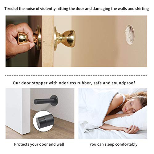 Doku 3.5 Inch Door Stop, 3Pcs Heavy Duty 304 Stainless Steel Door Stopper With Rubber Tips Bumper, Wall Mounted Door Holder Protection Sound Dampening, Matte Black #TOP3