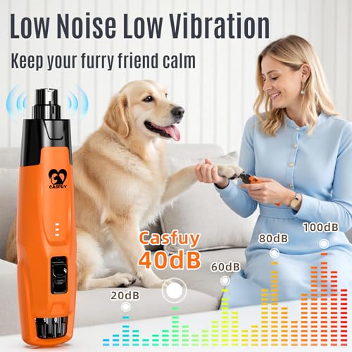 Casfuy Smart 6-Speed Dog Nail Grinder - 50% More Power Pet Nail Grinder with 2 LED Lights Quiet Rechargeable Electric Dog Nail Trimmers File Toenail Grinder for Large Medium Small Dogs & Cats - Image 6