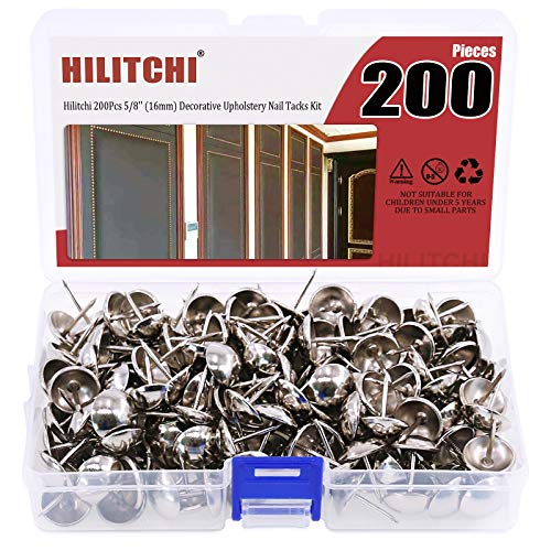 Hilitchi 200 Pieces 5/8'' (16Mm) Round Dome Head Vintage Decorative Upholstery Nails Tacks Furniture Sofa Thumb Tacks Nails Pins With Clear Plastic Case (Silver) #TOP4