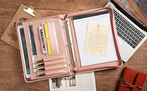 Azxcg Portfolio 3 Rings 1 Inch, Padfolio Binder With Zipper, Pu Leather Resume Portfolio Folder, Zipper Binder Padfolio, Business Organizer Ordner With A4 Legal Pads, Gift For Her, Pink #TOP2