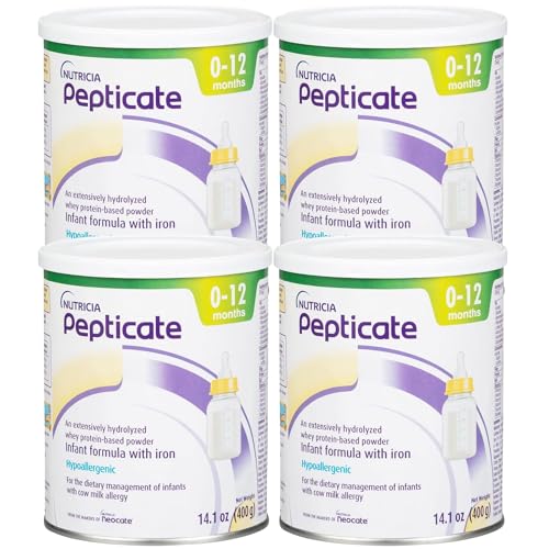 Pepticate Baby Formula, Hypoallergenic Powdered Infant Formula for Cow Milk Allergy, with Omega 3 DHA, ARA, Iron & Prebiotics, 14.1oz (Pack of 4)
