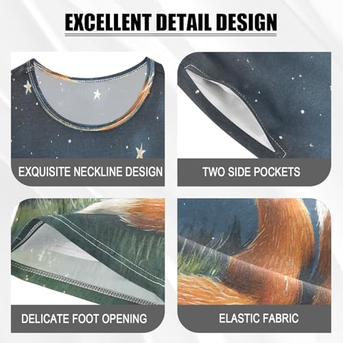 ALAZA Fox Space Starry Sky Pajamas Set Short Sleeve Cotton Sleepwear Summer Pjs 2 Piece 5-14Y4