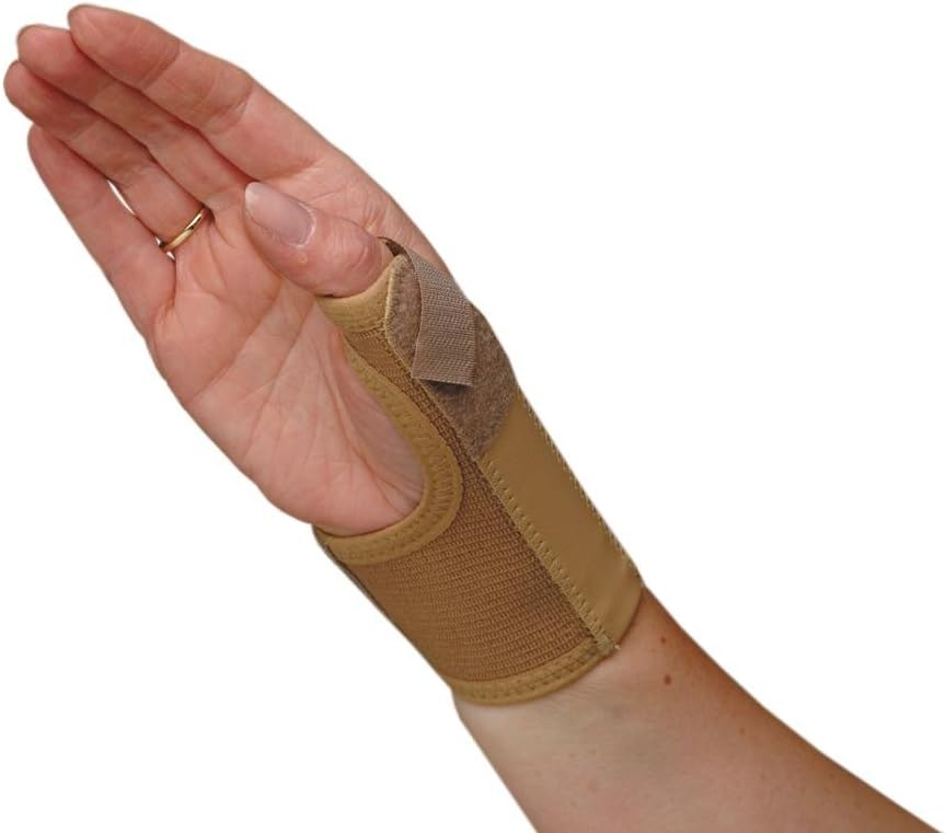 Elastic Thumb Spica, Support, Splint. Beige, Left/Right. for Sprains, Mild Joint Traumas, Arthritis, Sports Injuries, Tendinitis, Bursitis, Thumb Pain, Stabilization. Medically Approved, Small Left