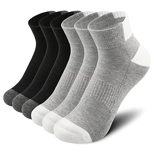 Nonwe Mens Low Cut Socks Comfort Fit Athletic Tennis Socks With Cushion Black&Gray M 6 Pairs #TOP13