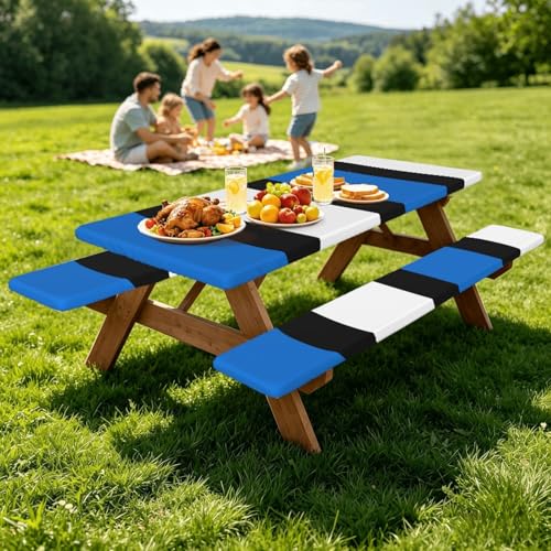 Mantel de mesa con fundas de banco para picnic para evitar suciedad 8
