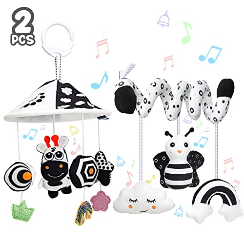 Image of TOY Life 2 Pack Hanging Baby Toys 0-6 Months, Car Seat Toys for Babies 0-6 Months, Crib Toys Hanging Newborn Toys Black and White Hanging Stroller Activity Toy for Babies, Infant Carseat Toys