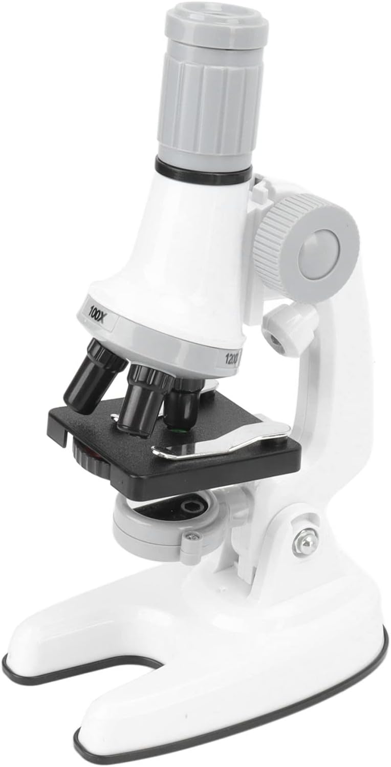 Compound Monocular Microscope for Adults & Kids, 100X-1200X Zoom, LED Light, White Plastic, Perfect for Science Education & Exploration