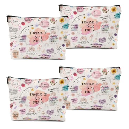 4 Piezas Versículos Bíblicos En Español, Regalos Cristianos, Regalos Cristianos En Español, Spanish Christian Gifts for Women Pastor Wife Prayer Friend Makeup Bag Religious Gifts Faith Cosmetic Bag