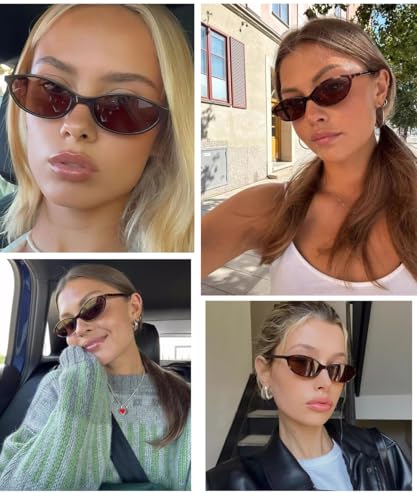 Retro Oval Cat Eye Sunglasses for Women Trendy Small Lightweight Y2k Narrow Sunnies Cateye Frame Shades BS21003