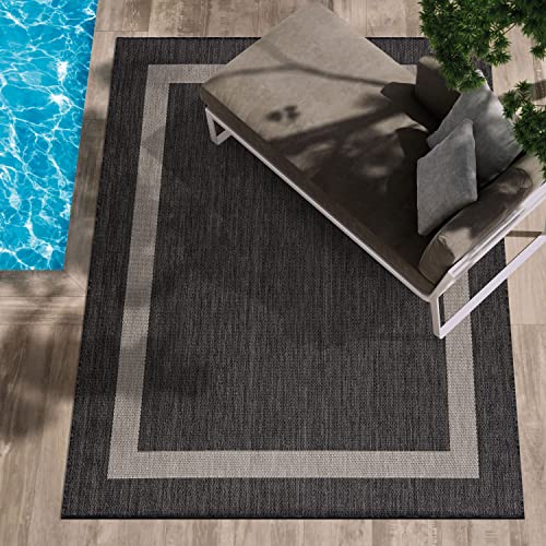 Camilson Outdoor Rug - Modern Area Rugs For Indoor And Outdoor Patios, Kitchen And Hallway Mats - Washable Outside Carpet (8X10, Bordered - Dark Grey/Light Grey) #TOP3