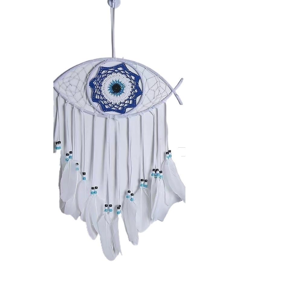 Evil Eye Dream Catcher Feather Wall Hanging Ornament Home Decoration Blessing Gift wind chimes(White)