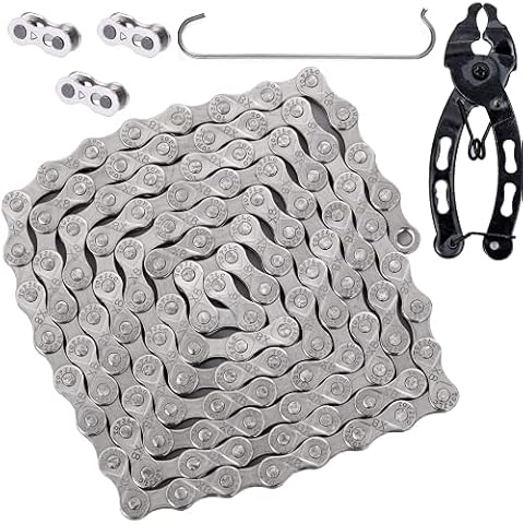 YBEKI Bike Chain 6/7/8 Speed Bicycle Chain 1/2 x 3/32 Inch 116 Links with 3 Links and Bike Link Plier Cover