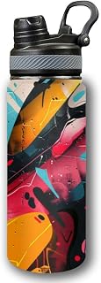 An abstract graffiti layered paint drips bold lettering and intricate Water Bottle Insulated Stainless Steel Women Men Leakproof 20 Oz