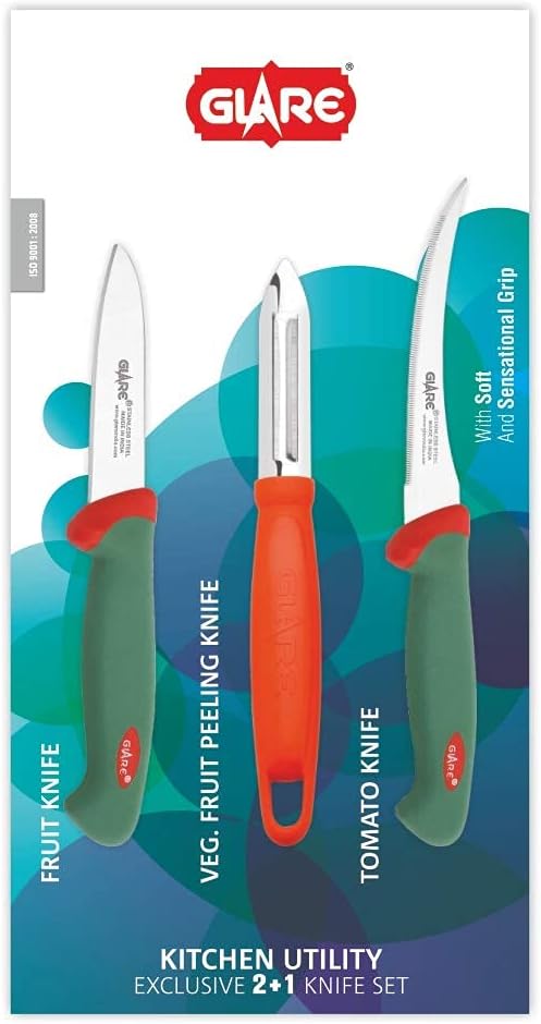 Glare GA-129 Stainless Steel Kitchen Utility Knives Set (Exclusive 2+1 Pcs. Knife Set)
