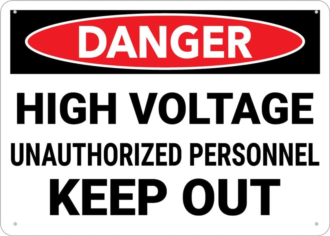Danger High Voltage Unauthorized Personnel Keep Out Rust Free Aluminum Tin Sign - Warning Decor with Pre-Drilled Holes for Indoor-Outdoor Utility Substation, Electrical Room - 8x12 Inch​