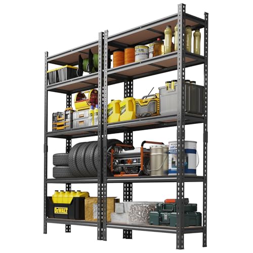 Image of Storage Shelves 5 Tier Garage Shelving Heavy Duty Adjustable Metal Shelving Unit, Garage Shelves for Basement, Warehouse, Pantry, Closet, Kitchen 72 inch H x 35.5 inch W x 12 inch D, Black,2 Pack