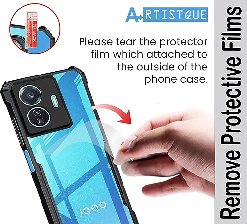 Image of A rtistque Clear Hard Transparent Acrylic Armor Anti-Drop Shockproof TPU Edge Back Cover Case for iQOO Z6 Lite 5G - Black