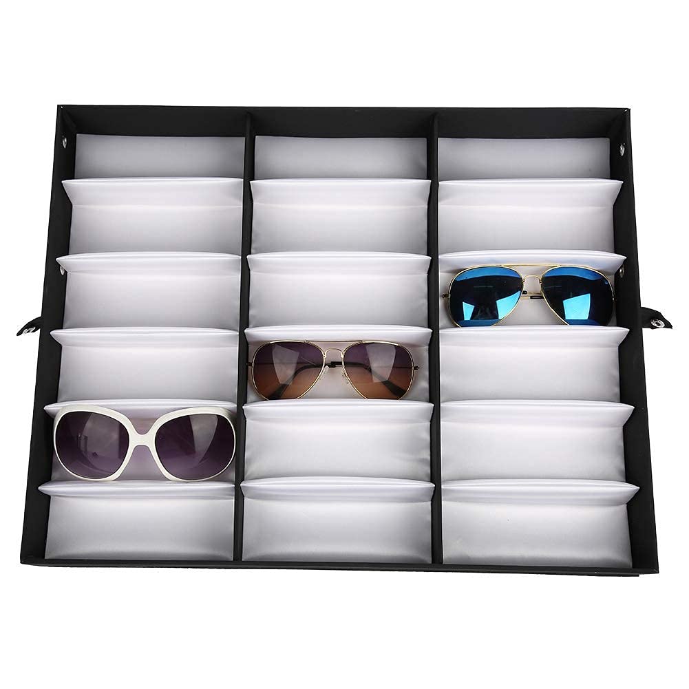 Dioche Boîte à lunettes de 18 emplacements avec étui pour lunettes et présentoir, boite rangement lunette unisexe, étui organiseur pour lunettes, lunettes de soleil et de lecture, 47,5 x 37,5 x 6 cm