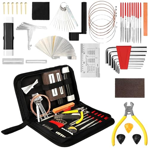 Guitar Repairing Maintenance Tool Kit with Carry Bag, Large Care Set of Tools For Guitar Workstation, Acoustic Guitar Electric Guitar Ukulele Violins Bass Banjo Polishing Care Set