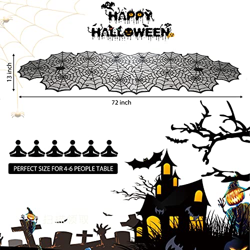 Halloween Table Runner, Black Lace Spider Web Table Runners for Halloween Decor/Party Dinner Table Decoration 18 x 72Inch — view 4