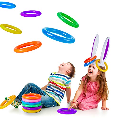 FINGOOO Inflatable Bunny Ear Ring, Rabbit Ears Hat with 6pcs Rings Toss Game for Kids Adults Family Easter Game - Image 3