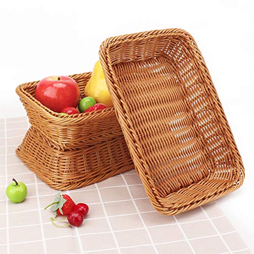 Wicker Bread Basket, Eusoar 11.8"X 7.9"X 2.4" 3Pcs Tabletop Food Serving Baskets Trays, Bread Proofing Basket, Food Fruit Vegetables Sundries Storage Basket For Restaurant Bakery Family Party #TOP4