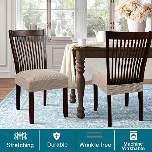 Turquoize Stretch Jacquard Chair Seat Covers Seat Covers For Dining Room Chair Covers Chair Seat Slipcovers Removable Washable Chair Seat Cushion Slipcovers For Dining Room (6 Pack, Khaki) #TOP1