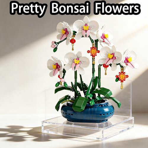 Image of White Orchids Building Blocks Set Compatible with Lego, Butterfly Bonsai Flowers Bouquet with Exquisite Vase Botanical Collection Decor, Artificial Plant Great Toy Gift for Adult, Teen(587PCS)