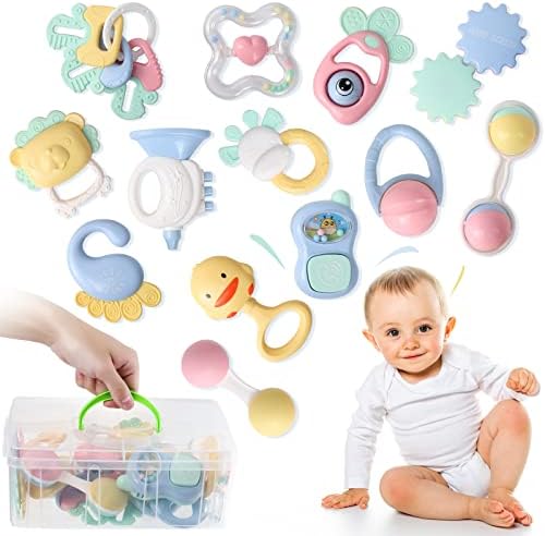 Cuterabit 13PCS Baby Rattles 0-6 Months, Baby Teething Toys with Storage Case, Infant Toys 0-3-6-12 Months, Baby Girl Toys, Best Newborn Gift for Babies Boy Girl