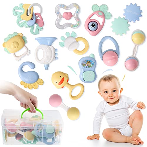 Cuterabit 13Pcs Baby Rattles 0-6 Months, Baby Teething Toys With Storage Case, Infant Toys 0-3-6-12 Months, Baby Girl Toys, Best Newborn Gift For Babies Boy Girl #TOP1