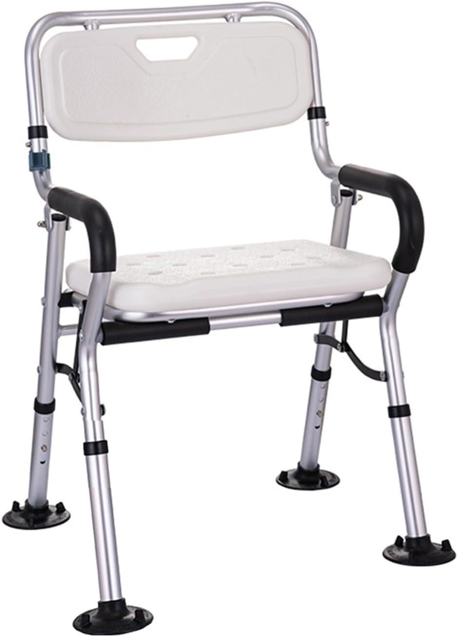 Silla de Ducha Plegable con Respaldo y reposabrazos, Patas Ajustables for bañera, pies Antideslizantes, Asiento de Ducha Plegable for Personas Mayores, discapacitados, Personas Mayores(A)