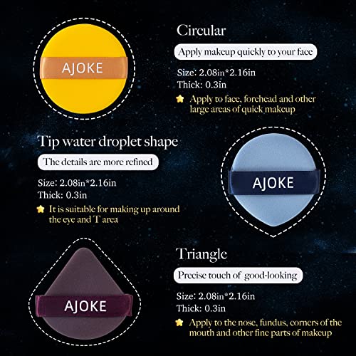 Ajoke 7Pcs Triangle Powder Puff, Round Powder Puff, Special Sponge Powder Puff For Liquid Foundation, Air Cushion Powder Puff Combination Set, Dry And Wet Makeup Powder Puff Tools (Starry Sky Series） #TOP2