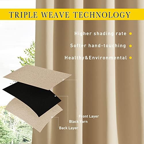 NICETOWN Outdoor Curtains 84 Inches 2 Panels for Gazebo, Waterproof Light Blocking Thermal Insulated Grommet Top Back Tab Bottom Weighted with Fixed Rope, Biscotti Beige, 52 Inches Width — view 4