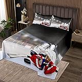 Eishockey Tagesdecke 170x210cm Eishockey spieler Steppdecke für Kinder Jungen Mädchen Jugendliche Ultra Weich Sport Thema Bettüberwurf Mikrofaser Wintersport Hobby Wohndecke Kollektion 2St