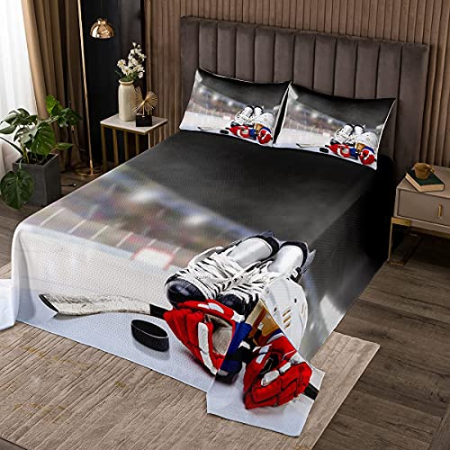 Eishockey Tagesdecke 170x210cm Eishockey spieler Steppdecke für Kinder Jungen Mädchen Jugendliche Ultra Weich Sport Thema Bettüberwurf Mikrofaser Wintersport Hobby Wohndecke Kollektion 2St