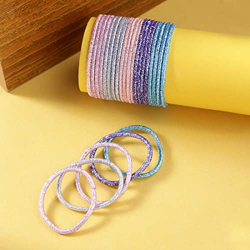 100 Pcs Glitter Hair Rubber Bands Set with Tin Box