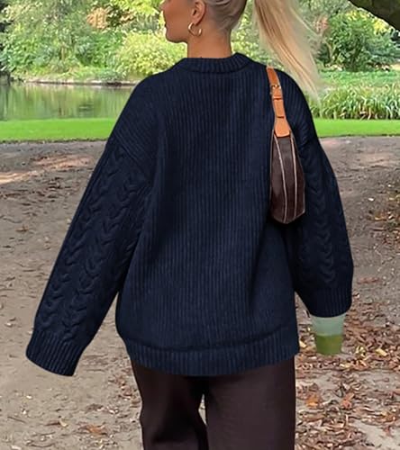 Okiwam Women's Oversized Sweaters Crewneck Cable Knit Pullover Casual Loose Fall Outfits Fashion Clothes 2025