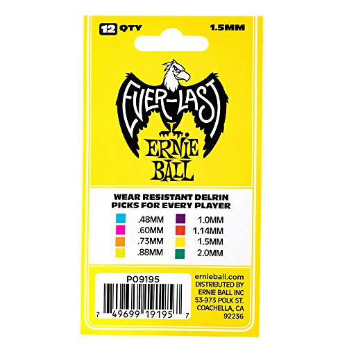 Ernie Ball Lot de 12 médiators Everlast, jaune, 1,5 mm - Les Beatles, Paul McCartney, John Lennon, RIngo Starr, George Harrison Ernie Ball Lot de 12 médiators Everlast, jaune, 1,5 mm – Image 3