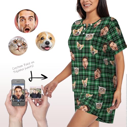 Personalized Pajamas Pants Custom Plaid Funny PJ Pant Design with Face Buffalo Pajama Short Set4