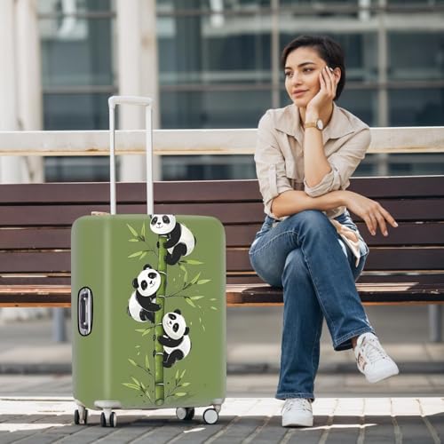 Image of Cute Panda Luggage Cover - Bamboo Climbing Panda Suitcase Protector, Stretchable & Waterproof Travel Luggage Sleeve,S