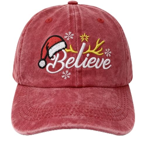 MJJLYYU Christmas Baseball Cap - Xmas Hats for Men Women Adjustable Embroidered Hat Low Profile Dad Hats Unisex Cotton Cap